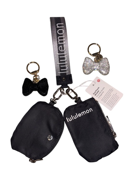 lululemon athletica Accessories - Lululemon Dual Pouch Wristlet Black Silver Bundle Bow Charms Keychain Wallet NWT